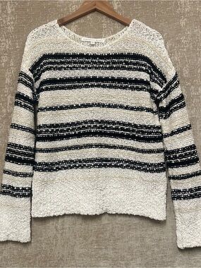 Veronica Beard Cream, White & Black Striped Knit Sweater CAHUILLA style